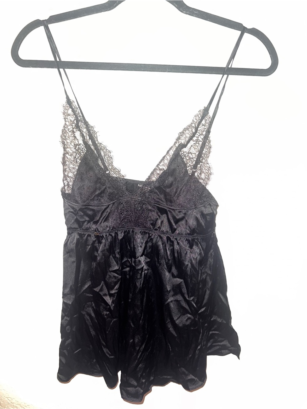 NWOT Victoria's Secret Black Satin & Lace Chemise/Babydoll Top